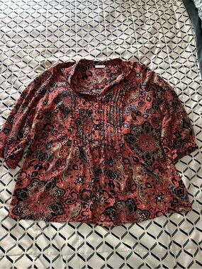 Charter Club Red Multi Paisley Button-Front Blouse